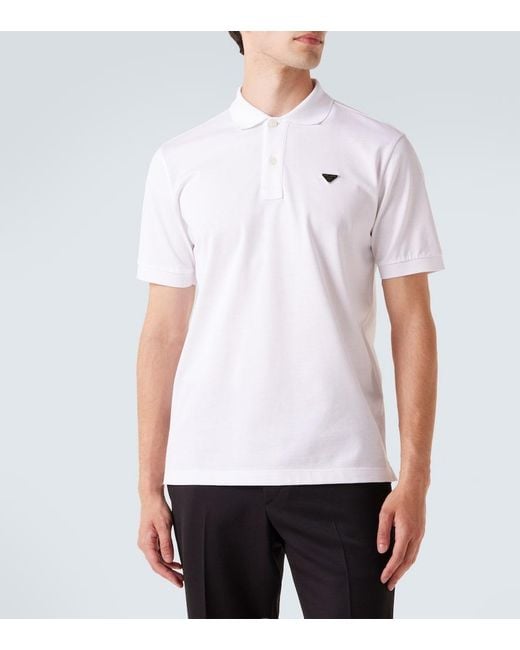 Polo De Algodon Con Logo Prada de hombre de color White