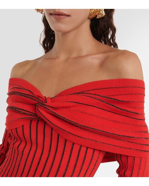Balmain Red Off-Shoulder-Top Aus Strick