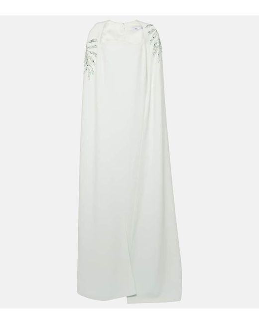 Safiyaa White Mattia Embellished Caped Crepe Gown