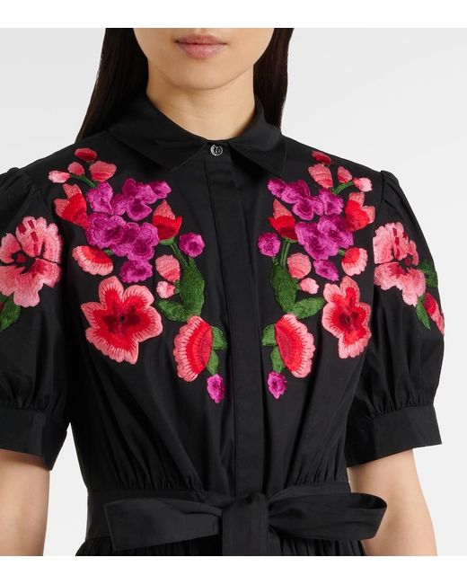 Carolina Herrera Black Floral Embroidered Cotton-Blend Shirt Dress