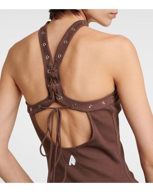 The Attico Brown Ribbed-Knit Halterneck Jersey Top