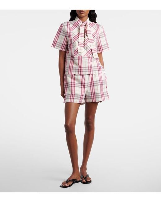 Burberry Pink Olea Check Cotton Blouse