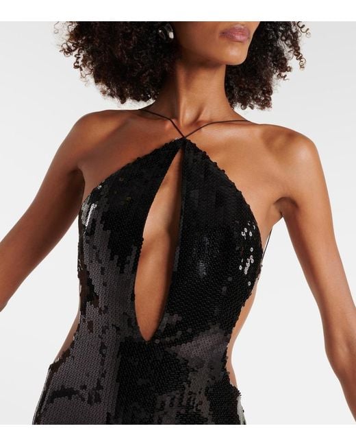 Monot Black Elsa Cutout Sequined Gown