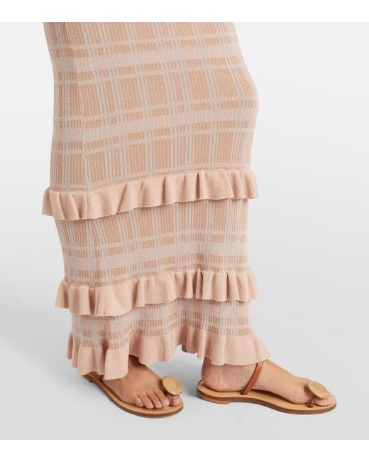 Bananhot Natural Petra Checked Ribbed-Knit Ruffled Pencil Skirt