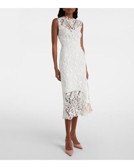 Monique Lhuillier White Lace Midi Dress