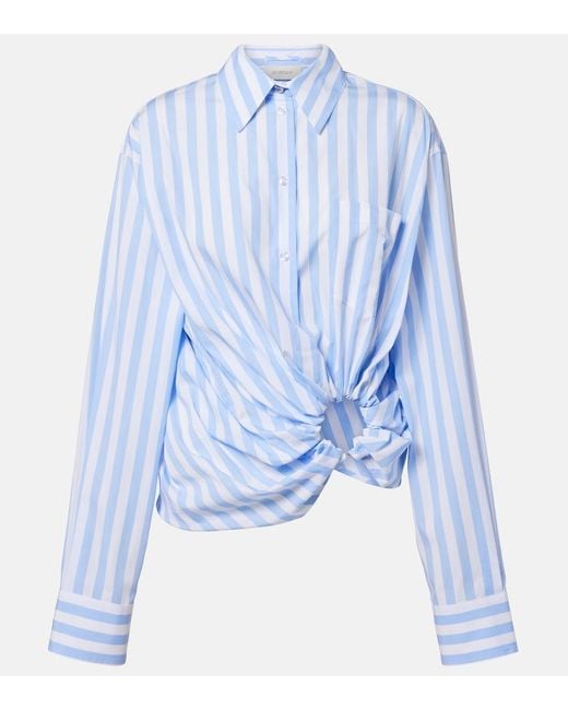 Sportmax Blue Palmizi Cutout Striped Cotton Poplin Shirt