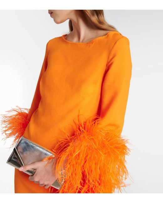 ‎Taller Marmo Orange Del Lago Feather-Trimmed Crepe Cady Midi Dress