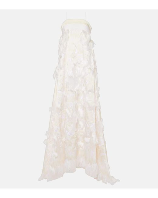 Novia - vestido Trapeze en jacquard con flecos ‎Taller Marmo de color White