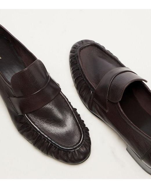 The Row Black Soft Ruched Leather Loafers