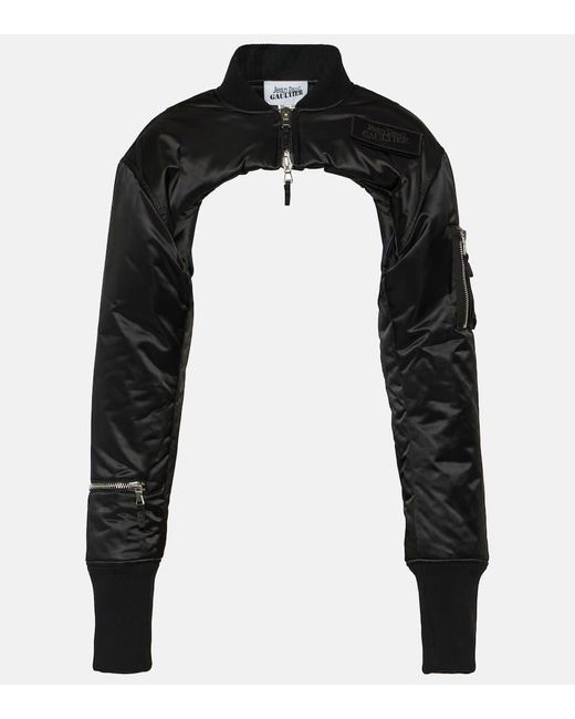 Jean Paul Gaultier Black Cropped Satin Bomber Jacket