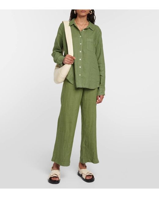 Velvet Green Lola High-Rise Wide-Leg Linen Pants