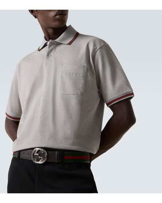 Gucci White Web Stripe Cotton-Blend Polo Shirt for men