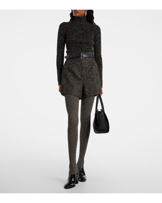 Max Mara Black Herringbone Wool-Blend Shorts
