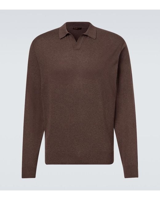 Rubinacci Brown Cashmere Polo Sweater for men