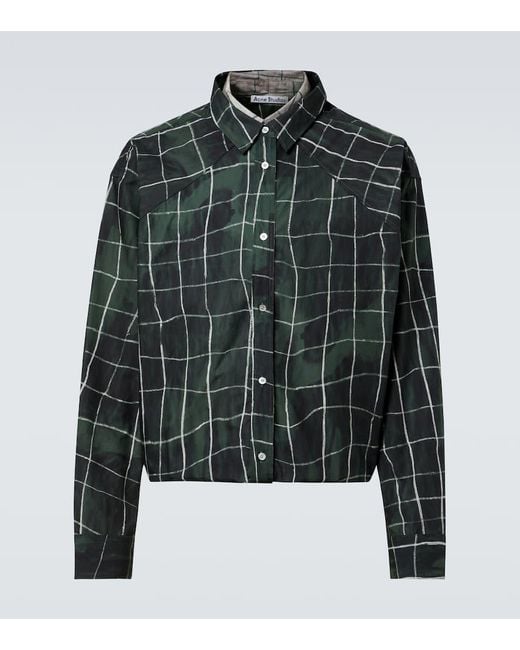 Acne Green Checked Layered Cotton Poplin Shirt for men