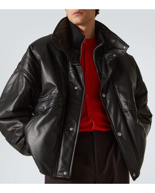 Prada Black Oversized Padded Leather Bomber Jacket for men