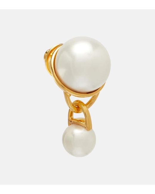 Oscar de la Renta White Faux Pearl Drop Earrings