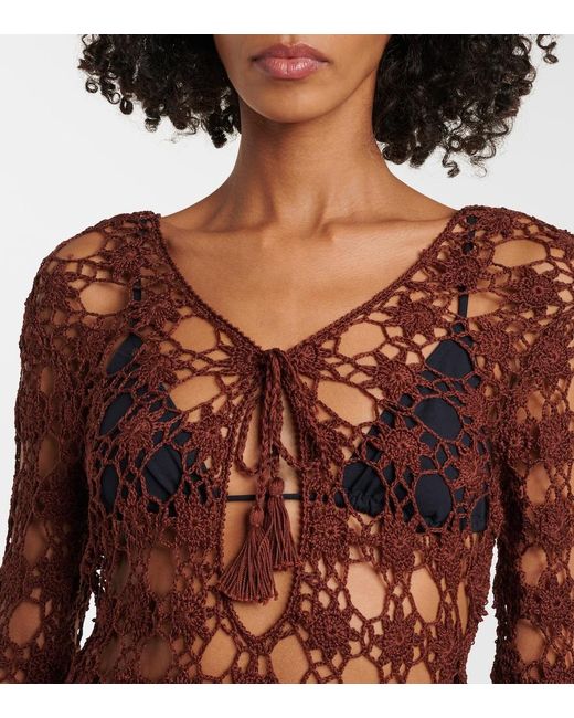 Anna Kosturova Red Crochet Cotton Minidress