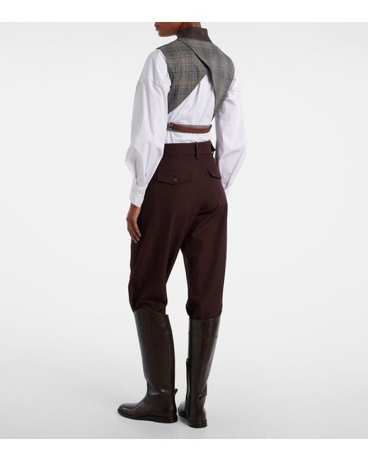 Brunello Cucinelli Gray Belted Checked Virgin Wool Vest