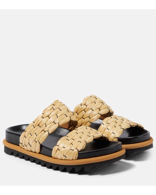 Dries Van Noten Natural Woven And Raffia And Leather Slides