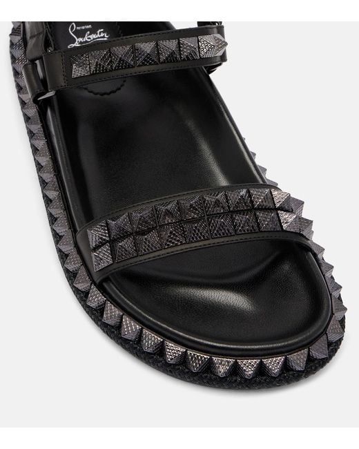 Christian Louboutin Black Pyrabizz Waxed-Leather Flat Sandals