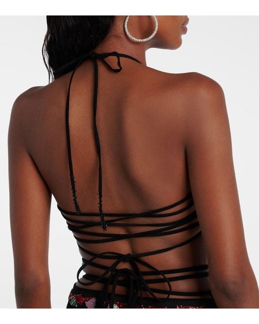 Top Cropped Calypso Con Perline di Clio Peppiatt in Multicolor