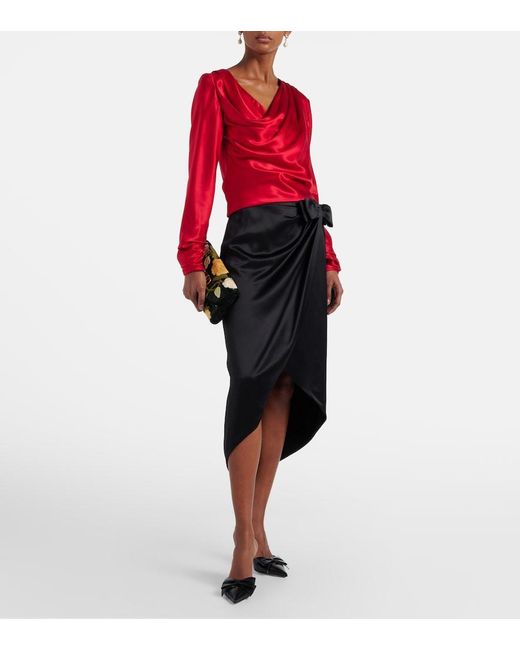 Valentino Red Draped Silk Satin Top