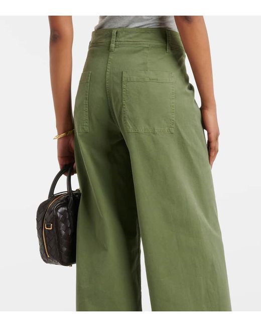 Nili Lotan Green Megan High-rise Cotton Wide-leg Pants