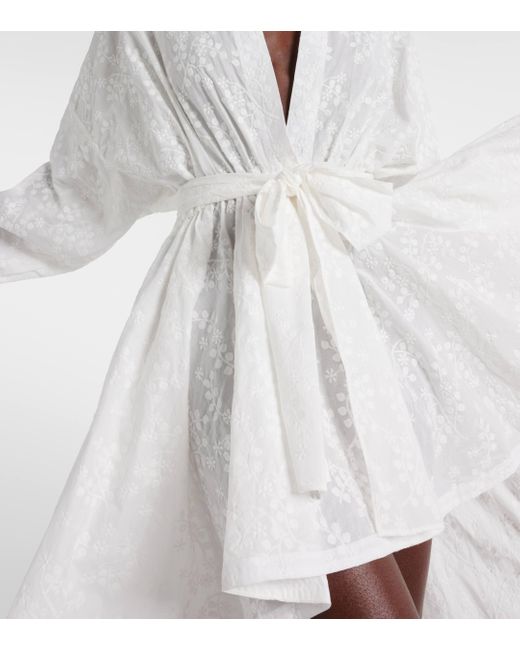 Norma Kamali White Embroidered Asymmetric Cotton Gown