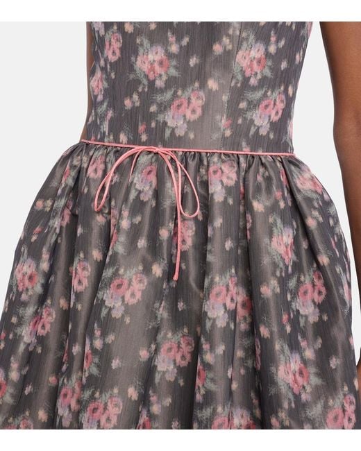 Markarian Gray Apple Floral Taffeta Corset Midi Dress