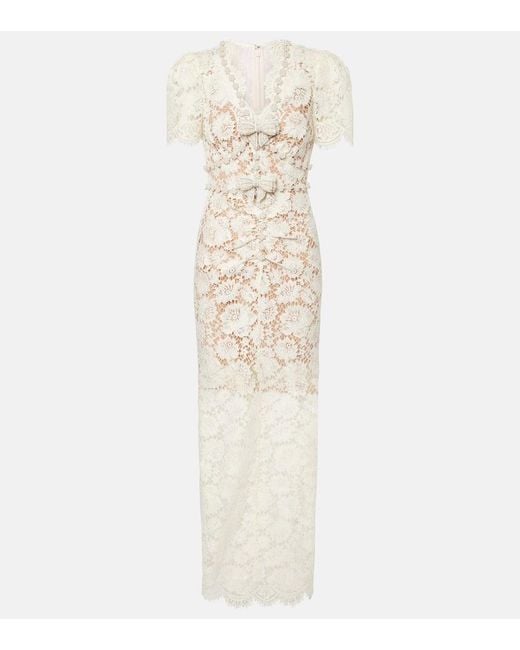 Abito Midi Con Pizzo di Self-Portrait in White