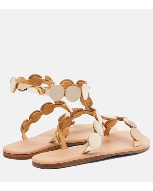 Ancient Greek Sandals Natural Triton Embellished Leather Gladiator Sandals