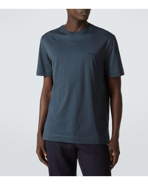 Zegna Blue Logo Cotton T-Shirt for men