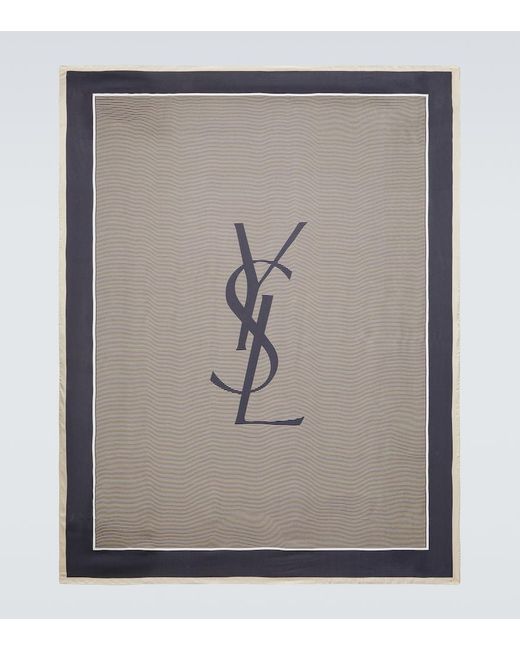 Saint Laurent Blue Cassandre Silk Charmeuse Scarf for men