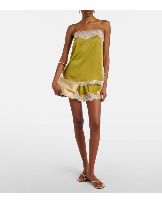 Faithfull The Brand Yellow Norden Lace-Trimmed Satin Shorts