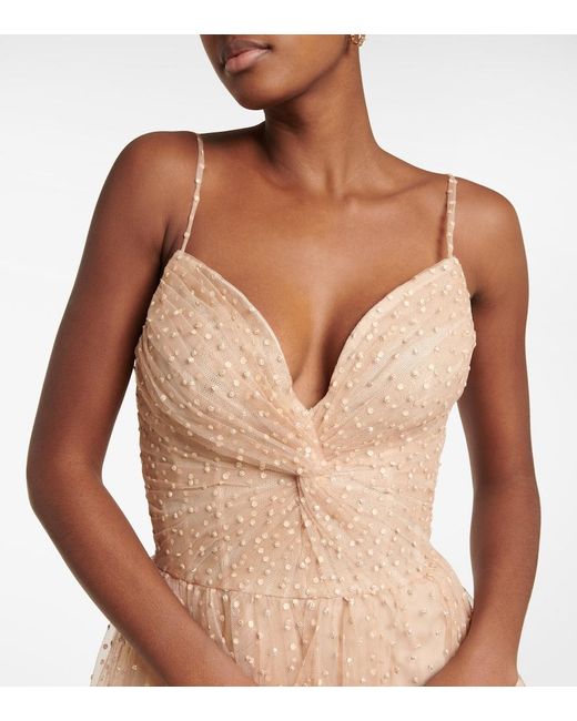 Monique Lhuillier Natural Crystal Tulle Silk-lined Cocktail Dress