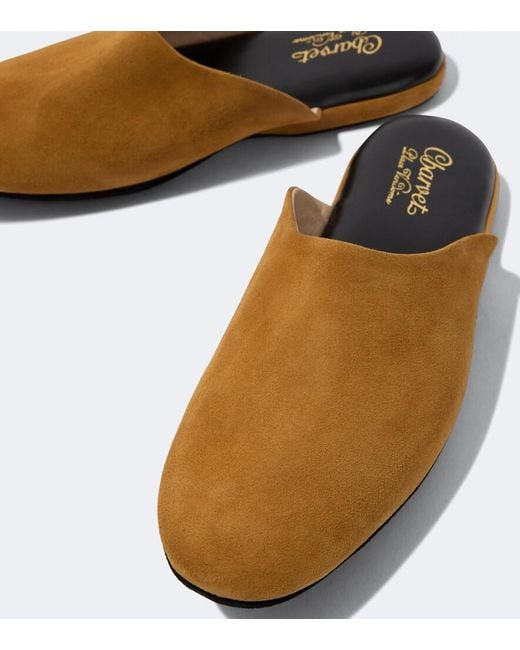 Charvet Brown Leather-Lined Suede Slippers for men