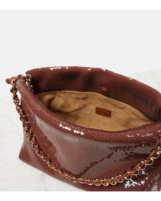 Loewe Brown Clutch Flamenco Medium Mit Pailletten