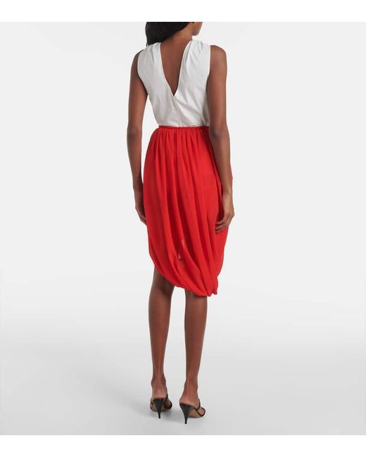 JACQUES WEI Red Chiffon Midi Skirt