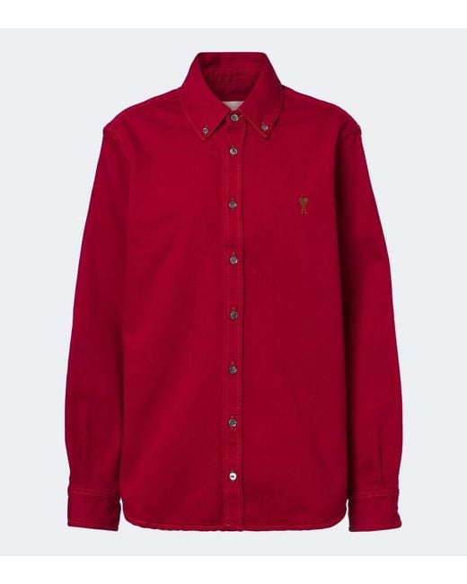 AMI Red Ami De Cour Cotton Twill Shirt