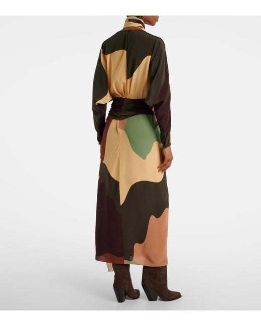 Johanna Ortiz Multicolor Printed Scarf-Detail Silk Maxi Dress