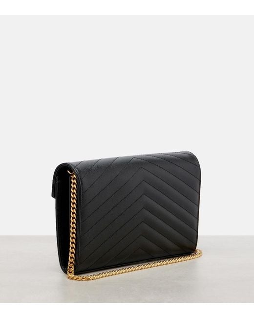 Saint Laurent Black Cassandre Matelasse Leather Wallet On Chain