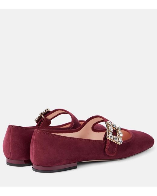 Roger Vivier Red Tres Vivier Babies Suede Mary Jane Flats