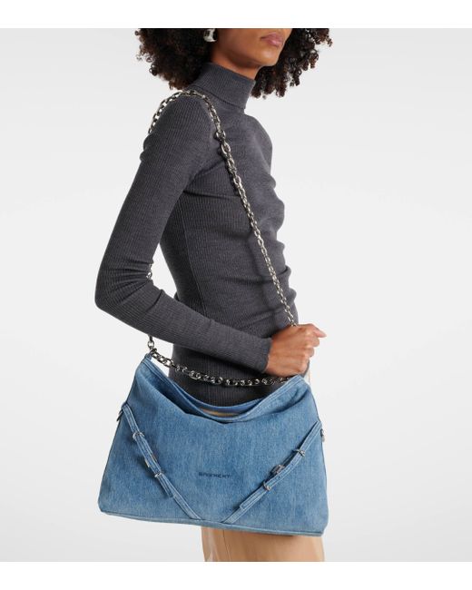 Givenchy Blue Voyou Chain Medium Denim Shoulder Bag