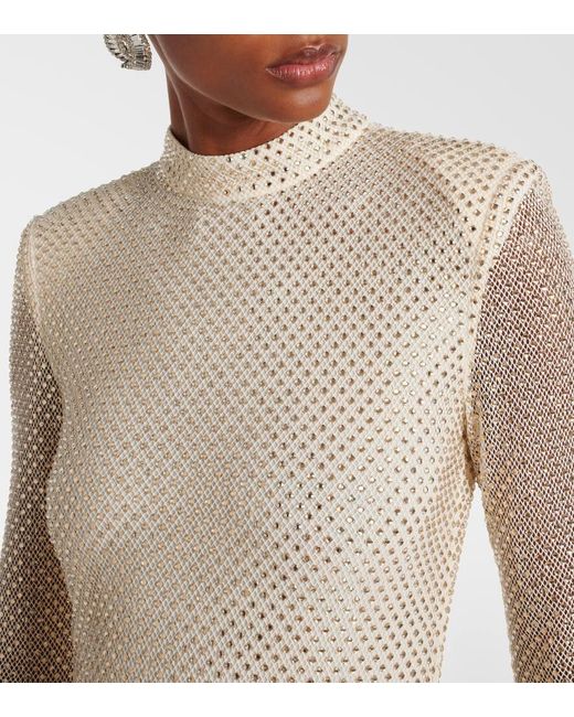 Self-Portrait Natural Maxikleid Aus Mesh Mit Kristallen