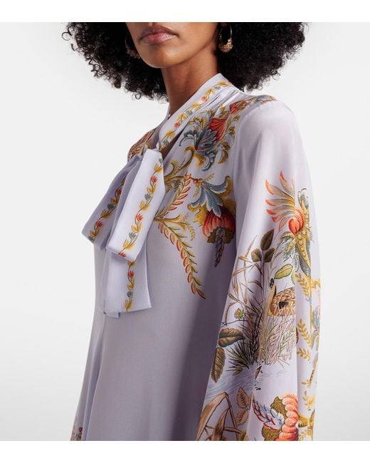 Etro Blue Scarf-Detail Floral Silk Maxi Dress