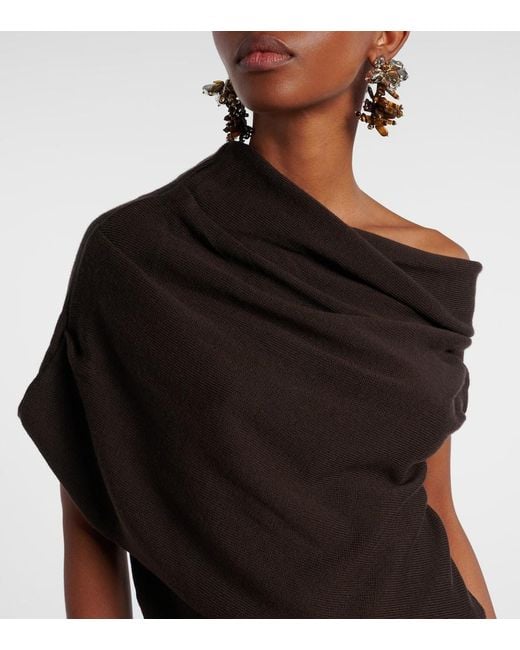 Staud Brown Mabel One-Shoulder Wool Maxi Dress