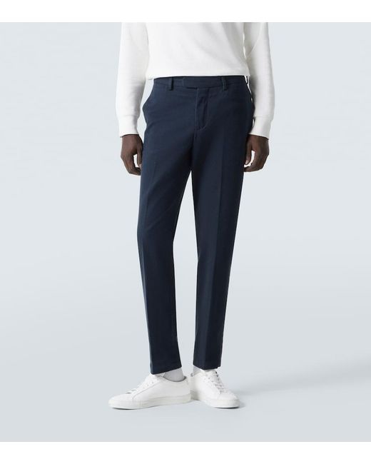 Thom Sweeney Blue Cotton Twill Slim Pants for men