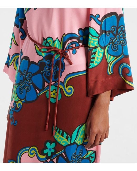 ALÉMAIS Blue Printed Silk Satin Maxi Dress