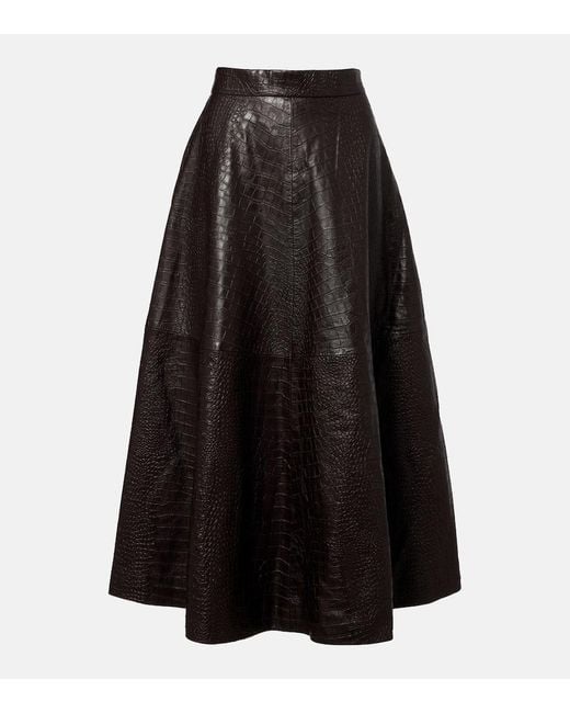 Rohe Black Crocodile-Effect Leather Midi Skirt